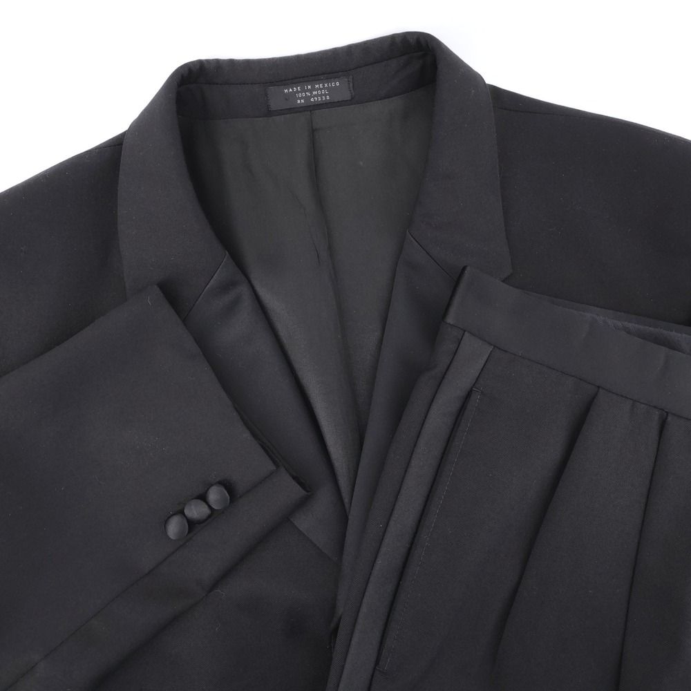 Jones New York 100% Wool 3-Button Tuxedo Suit Black Mens‎ 42S 35x29